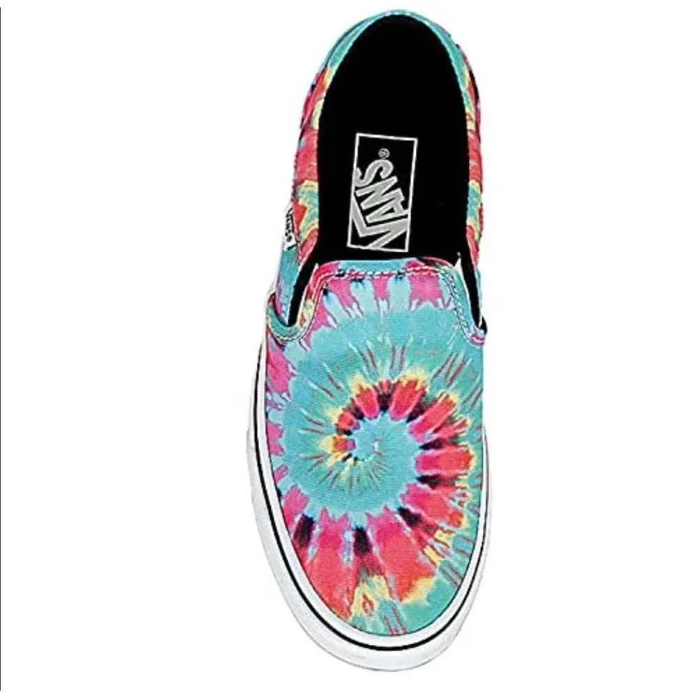 Vans Asher Slip-On Sneaker Women’s 9.5 Canvas Rainbow Tie Dye Multicolor‎